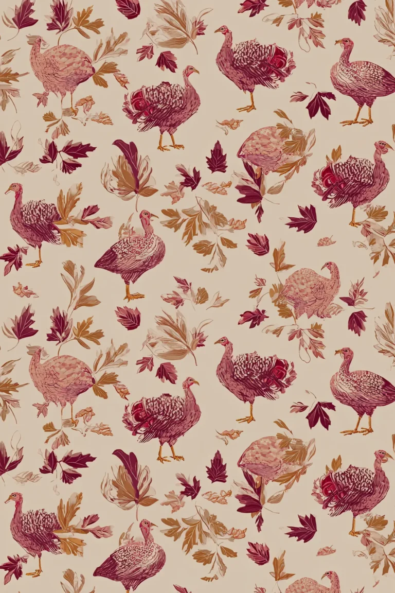 thanksgiving wallpapers 2025 vintage illustrated turkeys and autumn leaves pattern on beige background