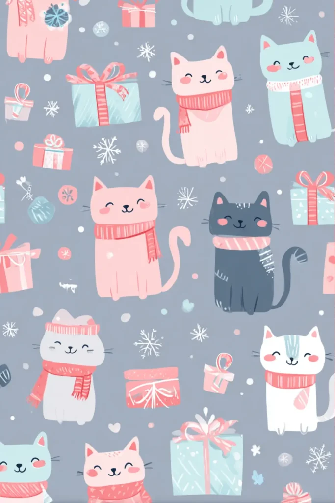 cat wallpaper winter (10) cute pastel cats wearing scarfs on pastel background