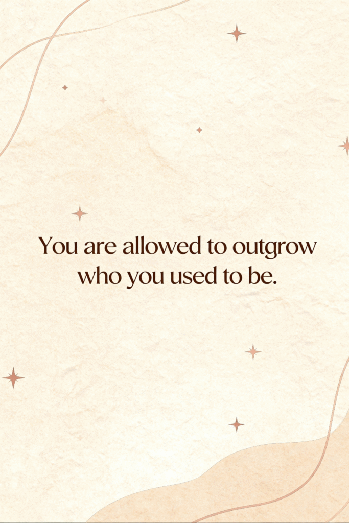 beige paper-texture aesthetic wallpaper with minimal stars and the quote “you are allowed to outgrow who you used to be”