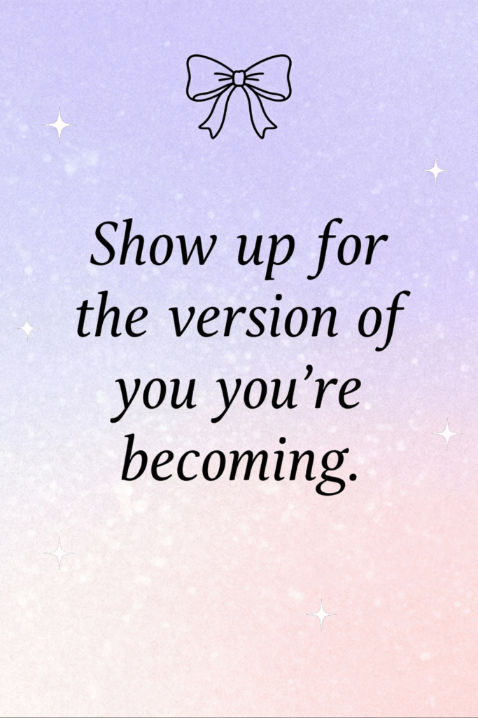 pastel ombre wallpaper in lavender and peach with bow illustration and growth-minded quote